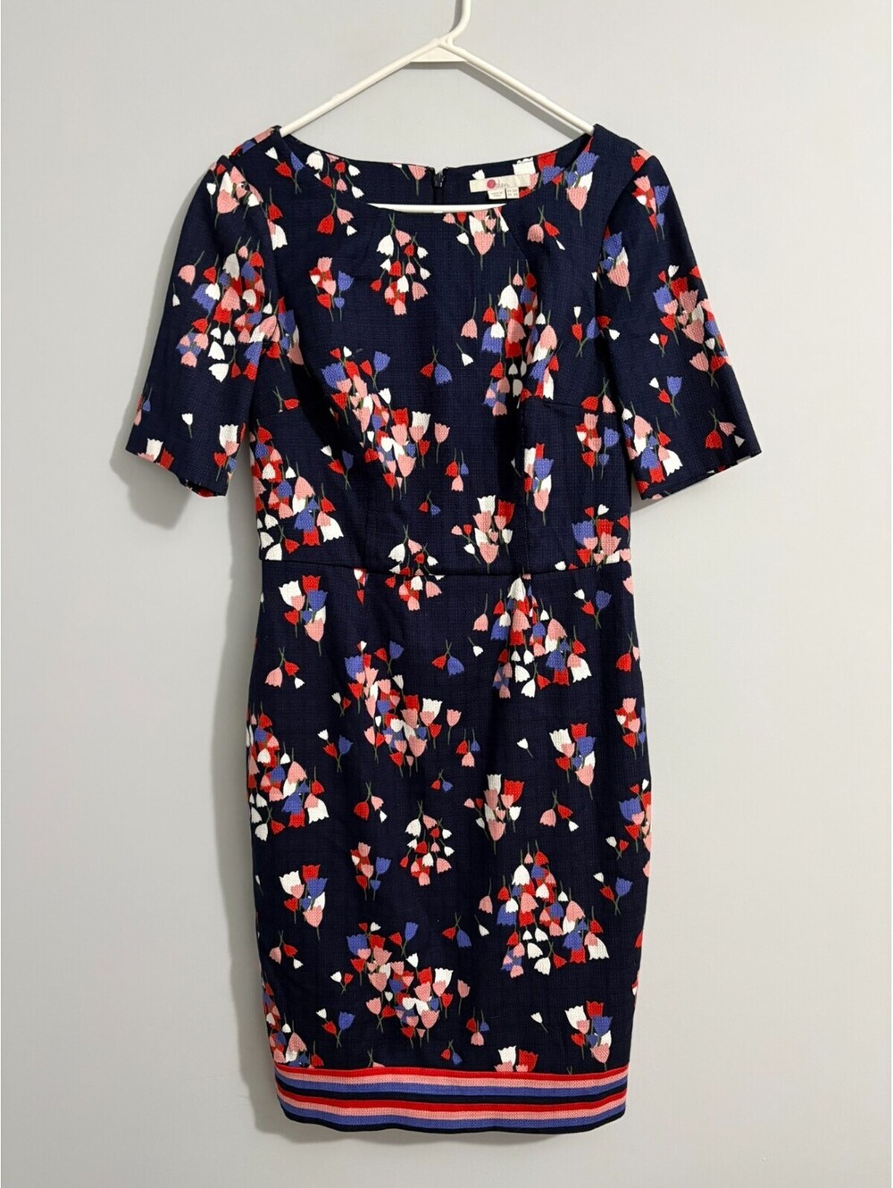 Boden Fleur Fitted Dress Navy Tulip Sheath US Size 8 Short Sleeves Cotton Blend